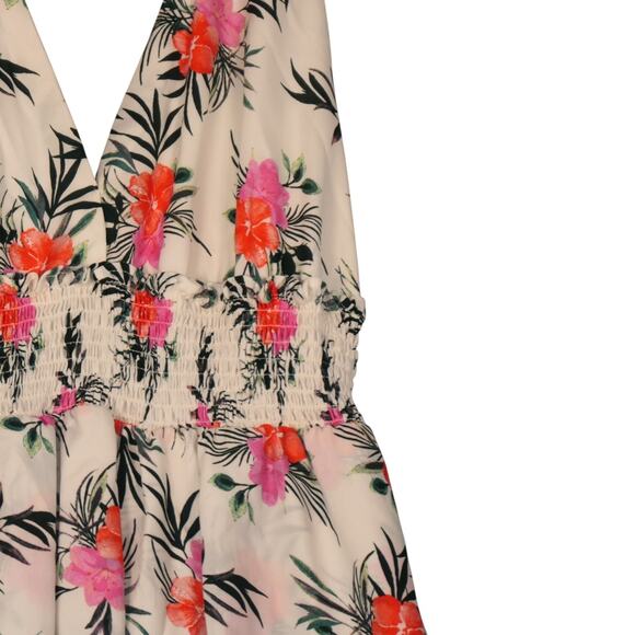 Madden NYC Floral Dress Womens XXL Ivory Deep V Smocked Waist Flirty Beachy - Picture 4 of 13